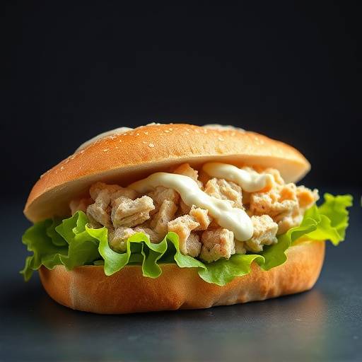 Sanduíche de atum com maionese e alface.